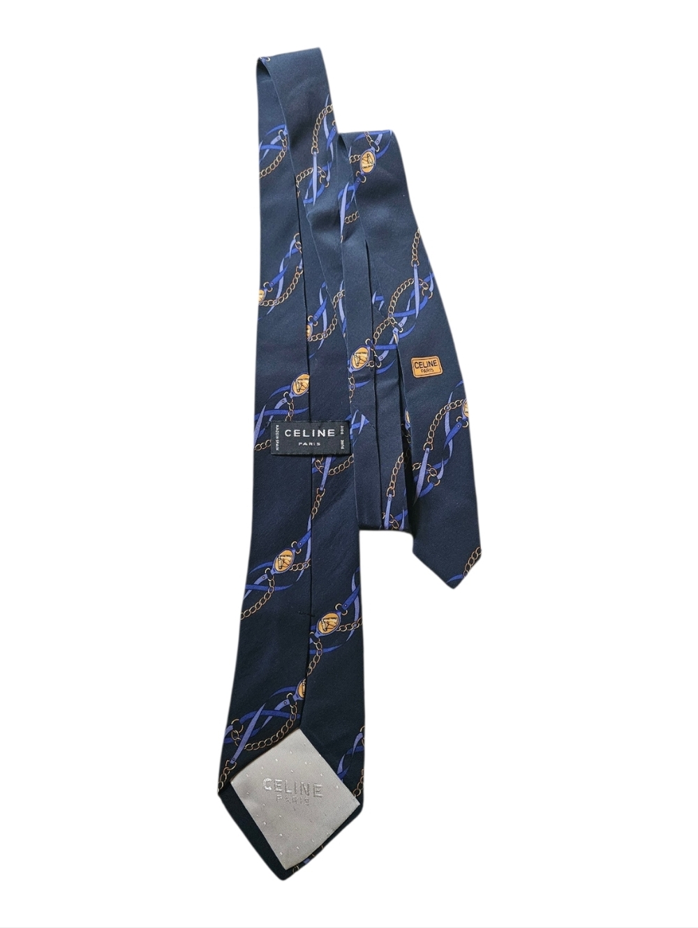 CELINE Paris 100% Silk Equestrian Navy Blue Necktie Made In Spain - Picture 2 of 4